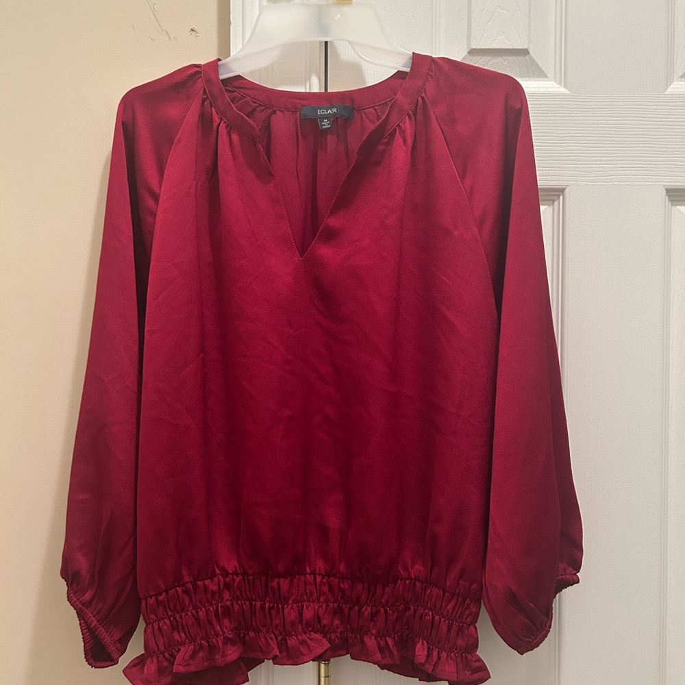 Red 3/4 Sleeve Smocked Blouse
